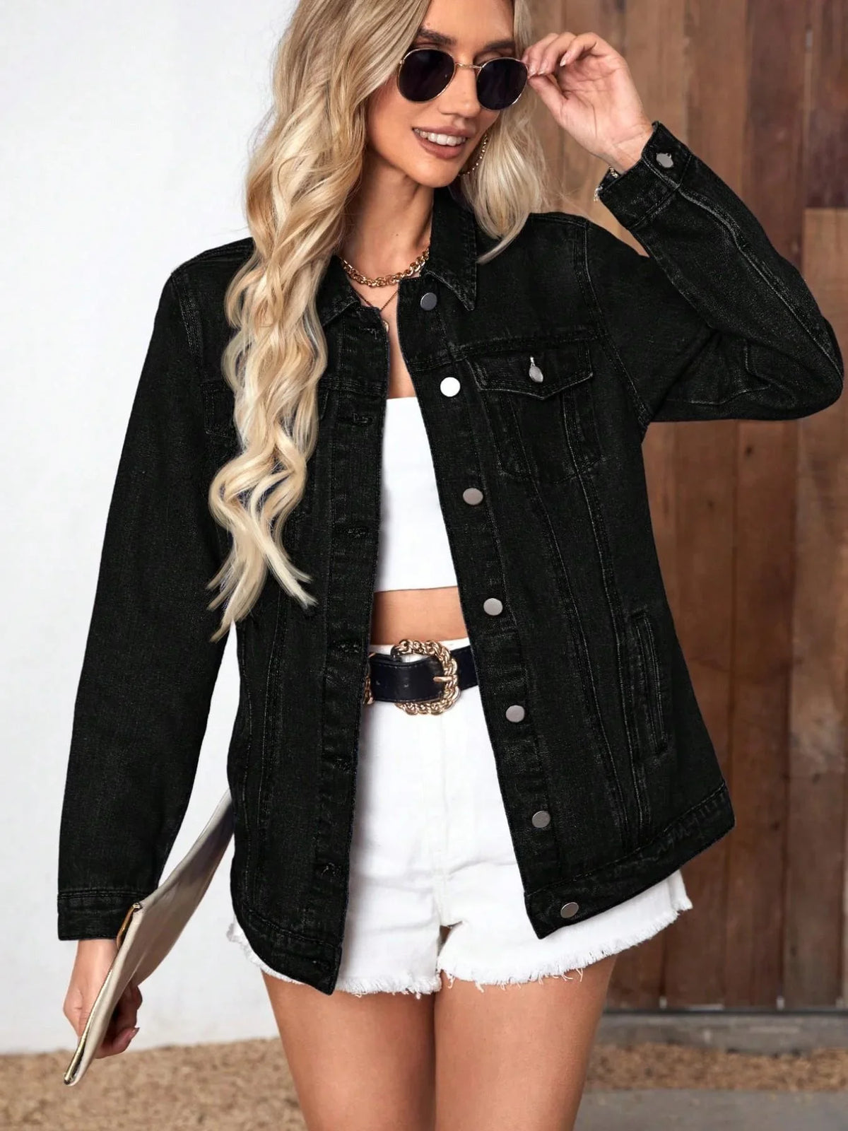 Ursula - Women's Denim Relaxed Jacket with Button Front - photo 1