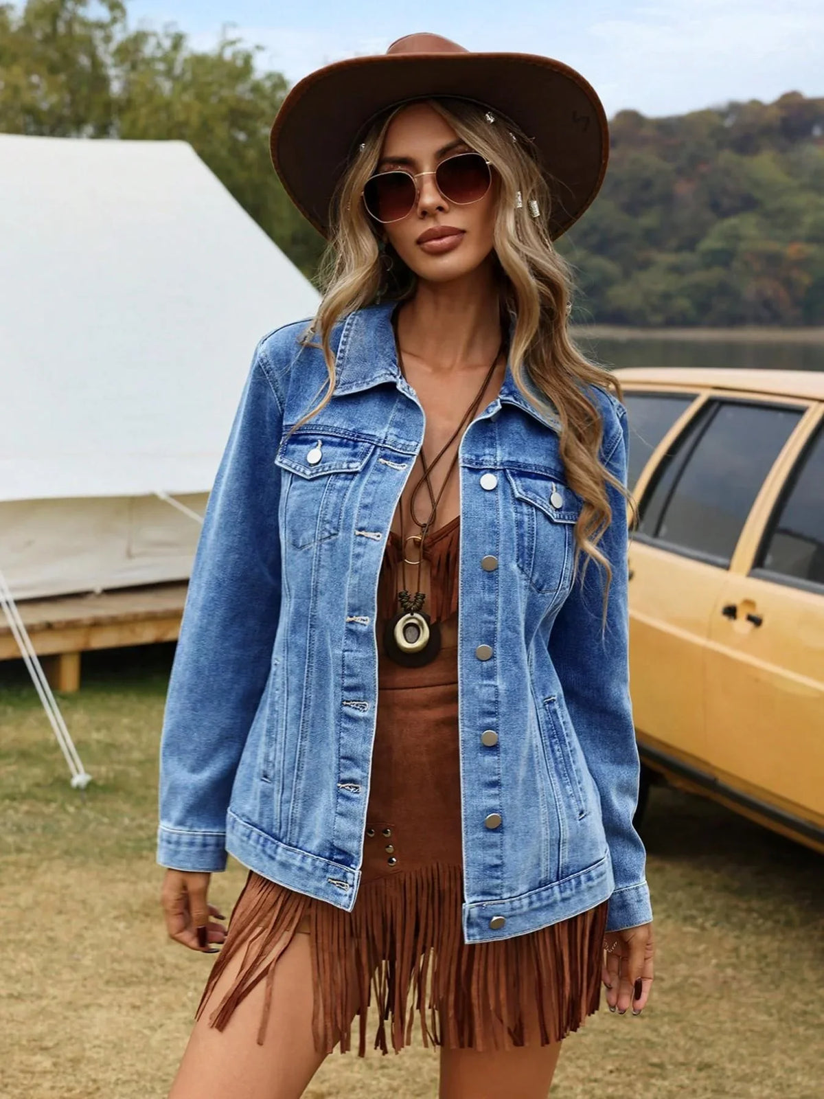 Ursula - Women's Denim Relaxed Jacket with Button Front - photo 2