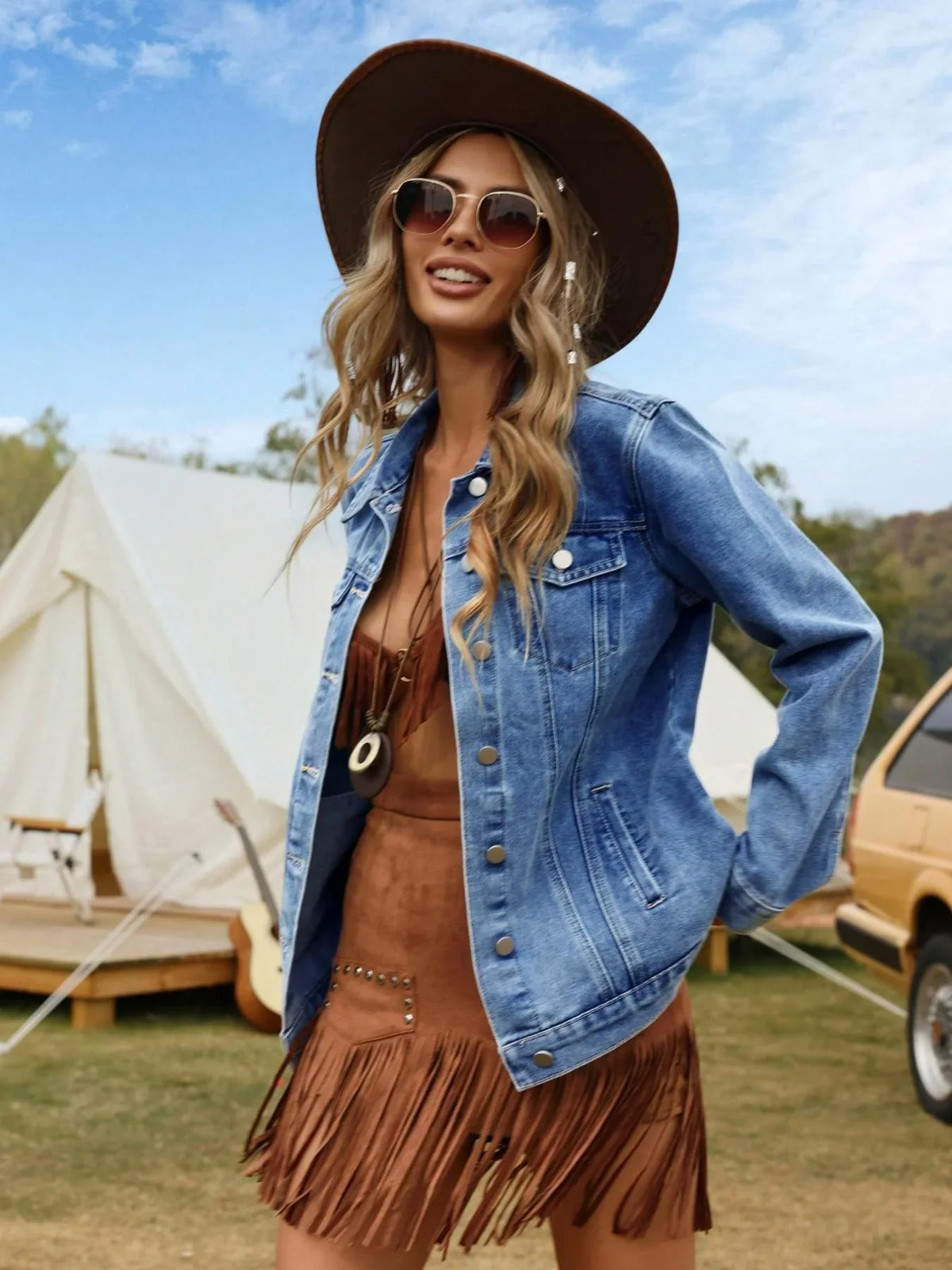 Ursula - Women's Denim Relaxed Jacket with Button Front - photo 4
