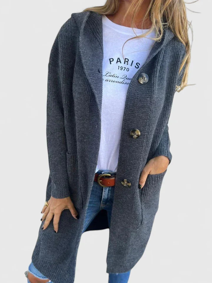 Val - Women's Ribbed Cardigan with Button Front and Collar - photo 5