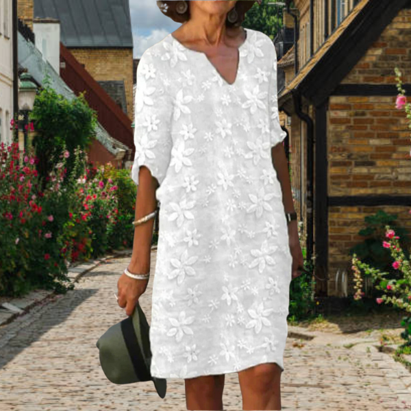 Valeska - Women's Relaxed Mini Dress with Floral Print and V-Neck - photo 1