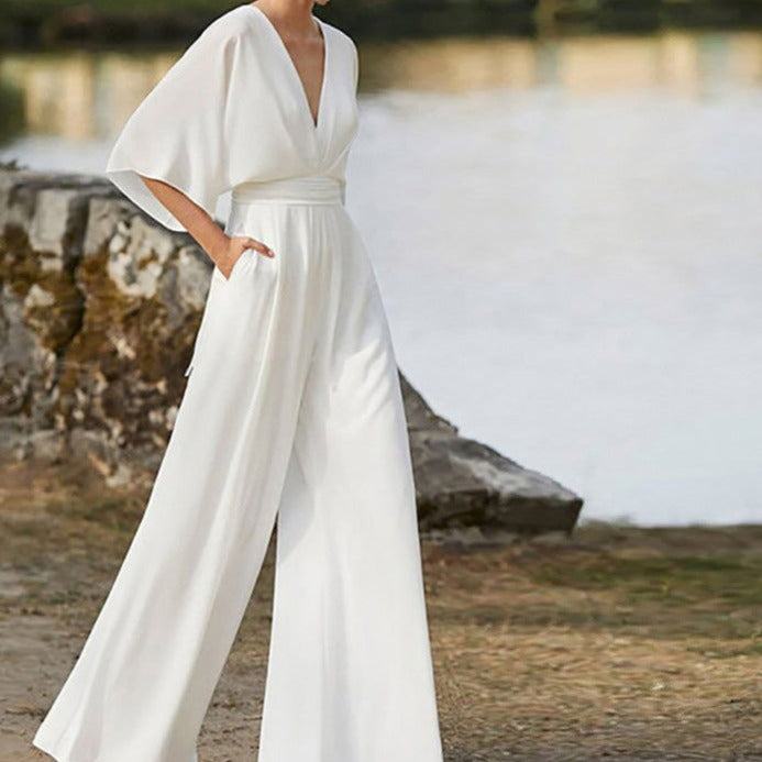 Stylish V-neck Jumpsuit with Flattering Fit - photo 1