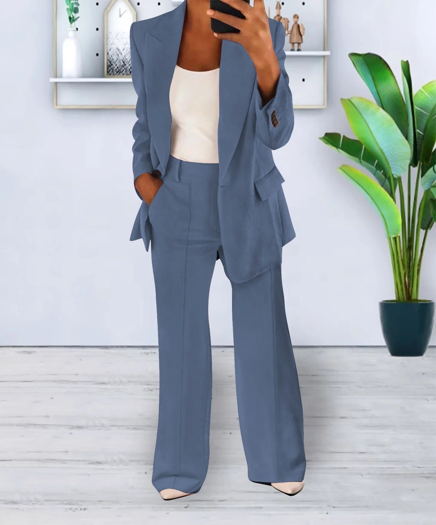 Women's Tailored Blazer and Wide Leg Trouser Set