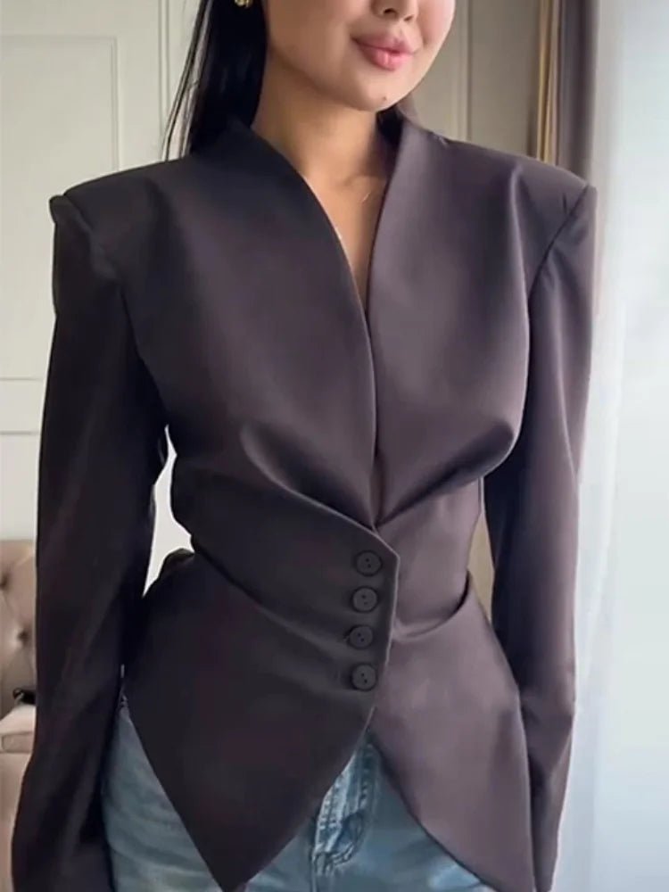 Venetia - Women's Relaxed Blazer with Pleats and V-Neck - photo 1