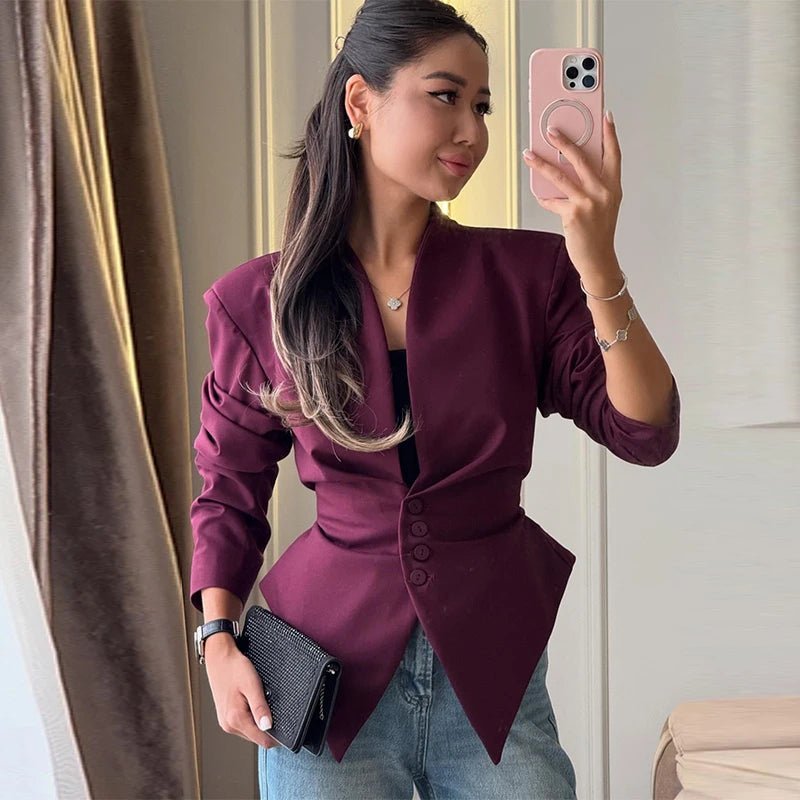 Venetia - Women's Relaxed Blazer with Pleats and V-Neck - photo 7