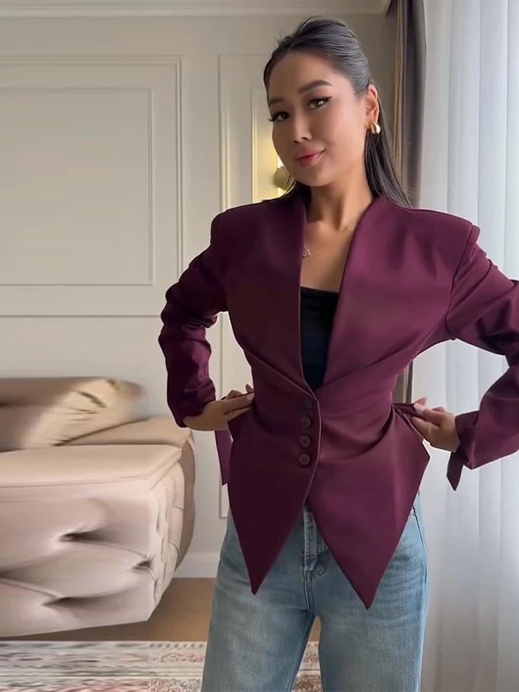 Venetia - Women's Relaxed Blazer with Pleats and V-Neck - photo 8