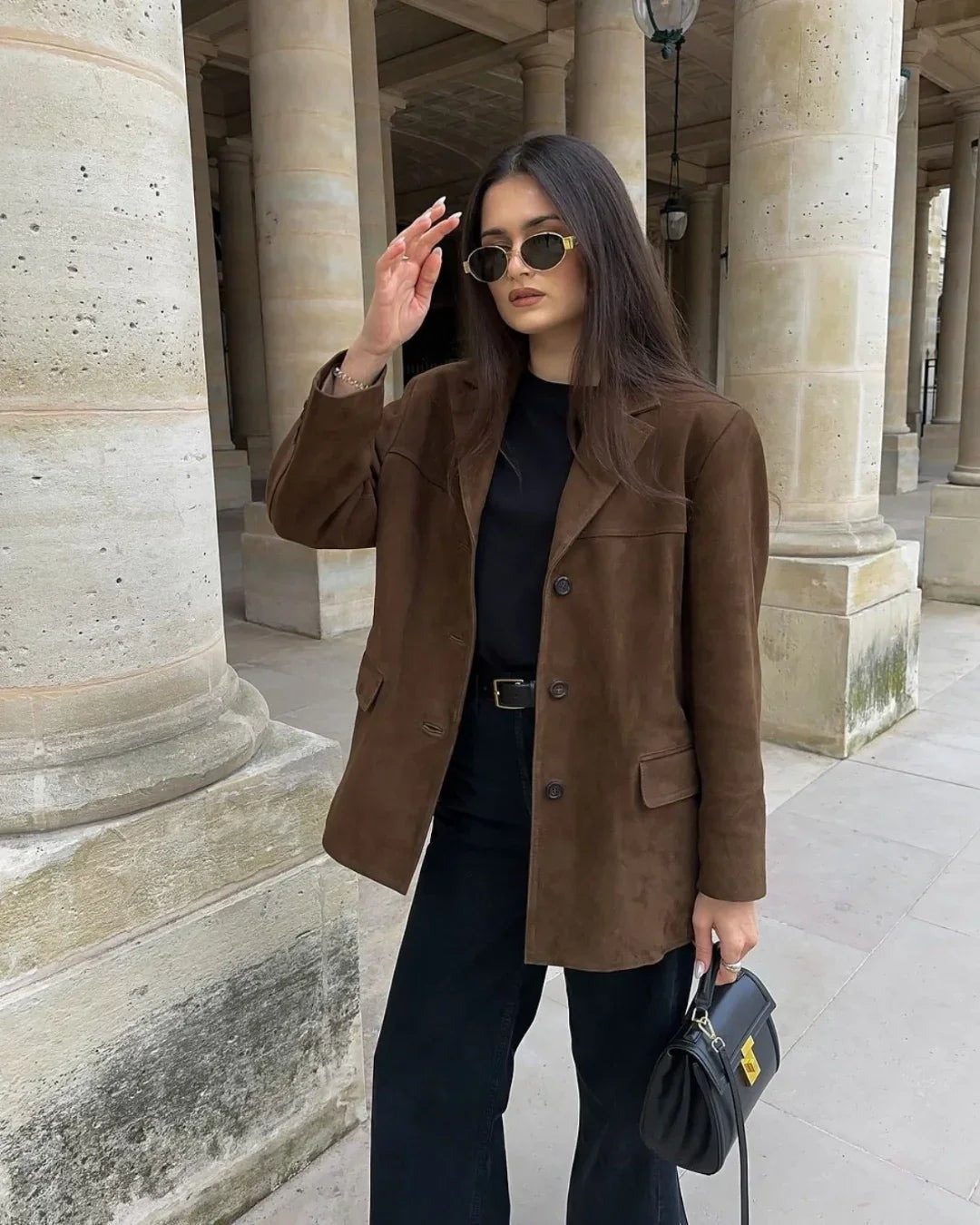 Emma - Women's brown suede blazer jacket with pockets - photo 2