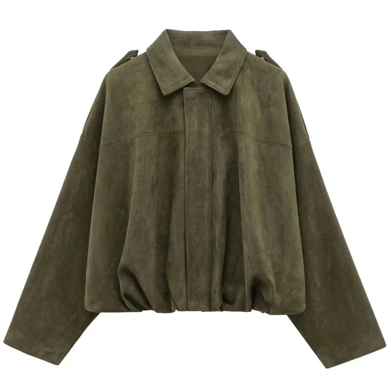 Women's Suede Look Bomber Jacket for Layering
