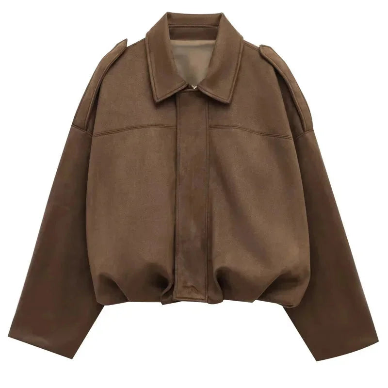 Women's Suede Look Bomber Jacket for Layering