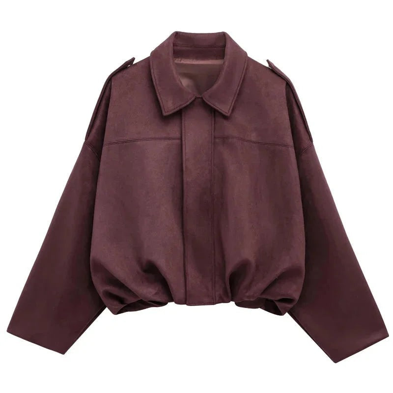 Women's Suede Look Bomber Jacket for Layering