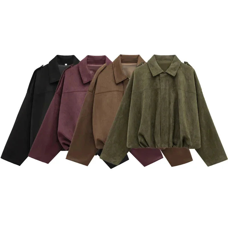 Women's Suede Look Bomber Jacket for Layering