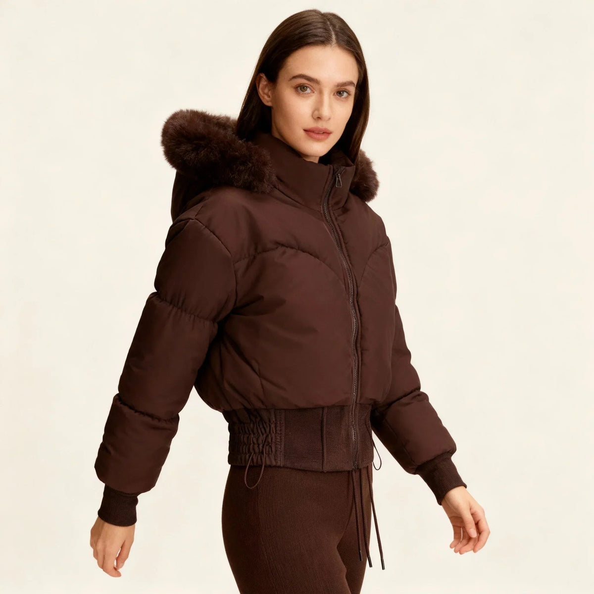 Iris - Women's short winter puffer jacket with removable hood - photo 3