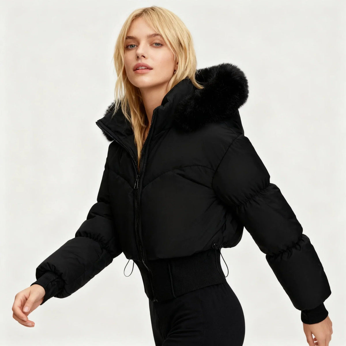 Iris - Women's short winter puffer jacket with removable hood - photo 4