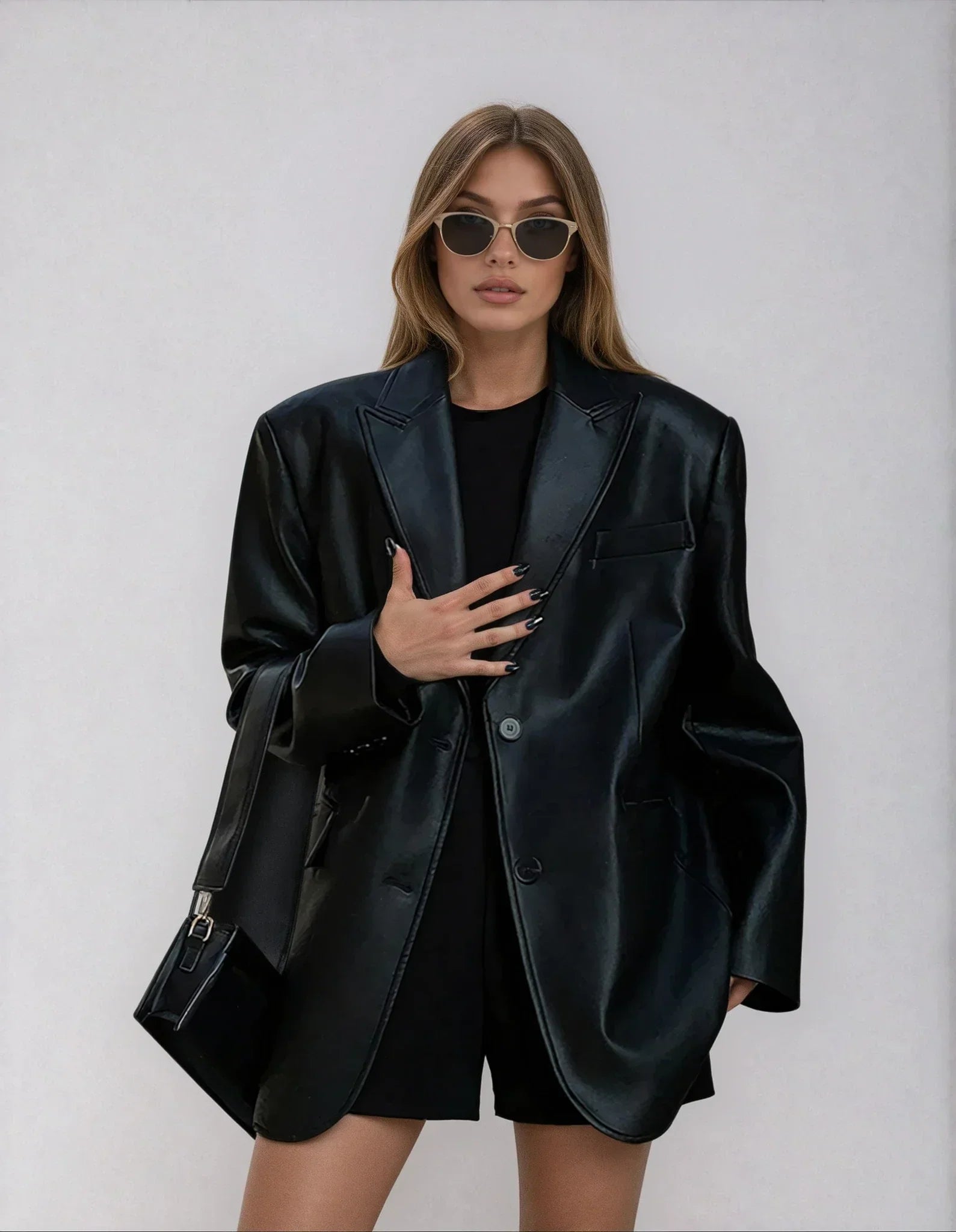 Veste Longue Effet Cuir Coupe Ample pour Femme