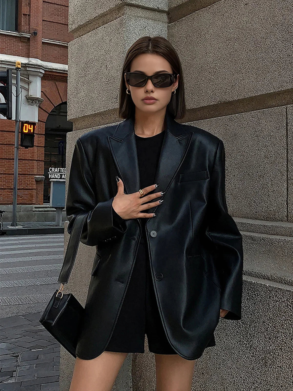 Veste Longue Effet Cuir Coupe Ample pour Femme