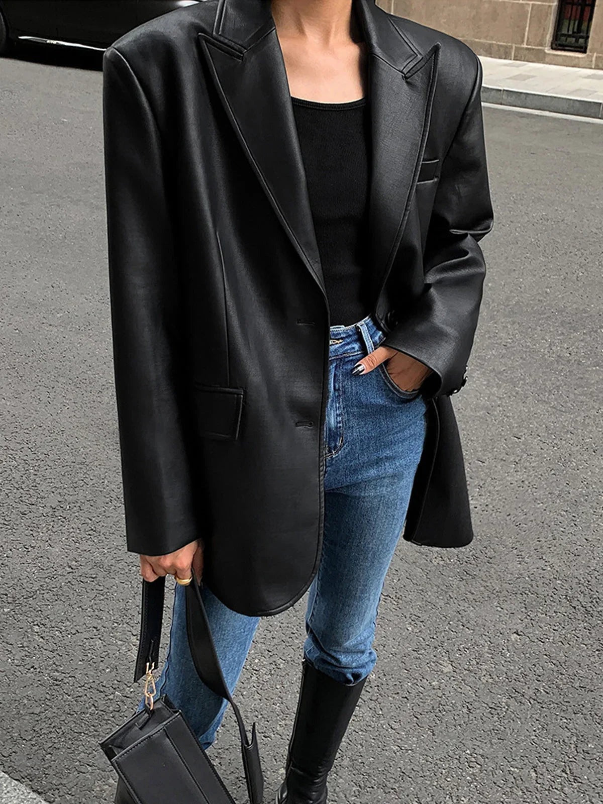 Morgan - Women's Long Relaxed Leather-Look Jacket - photo 3