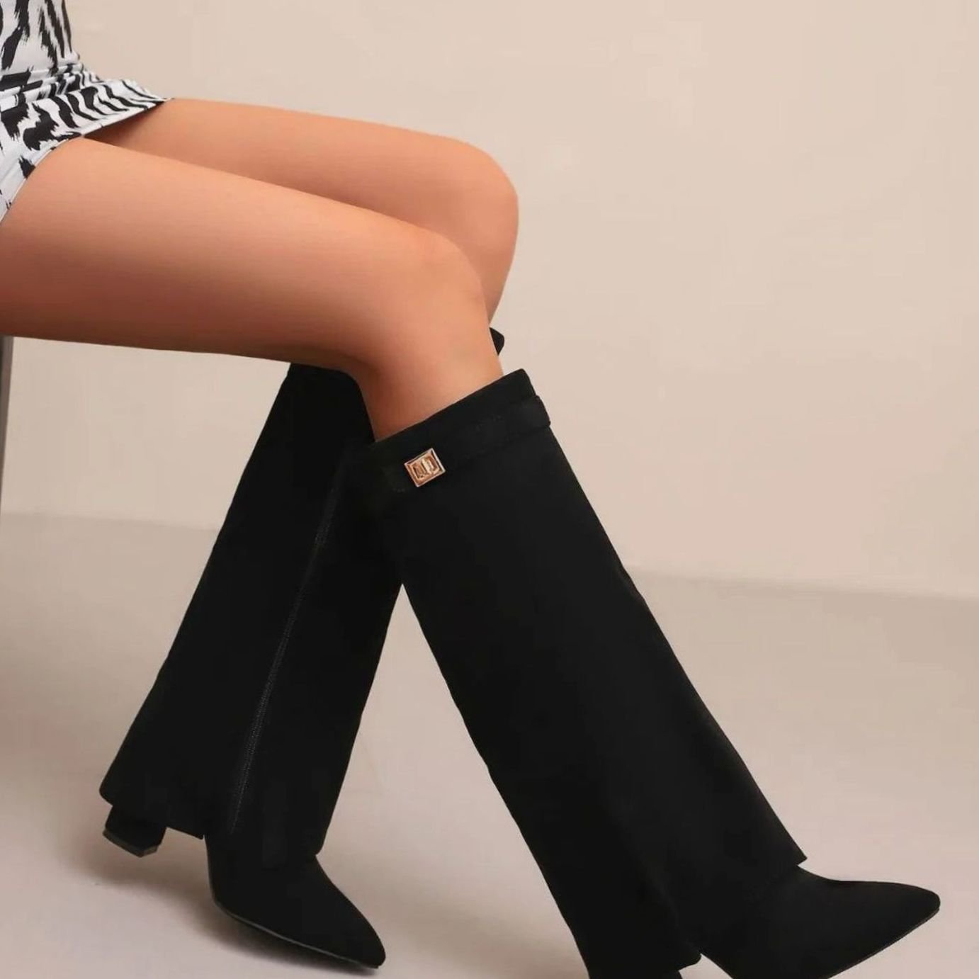 Viola - Women's Suede Thigh-High Boots with Buckle Strap - photo 2