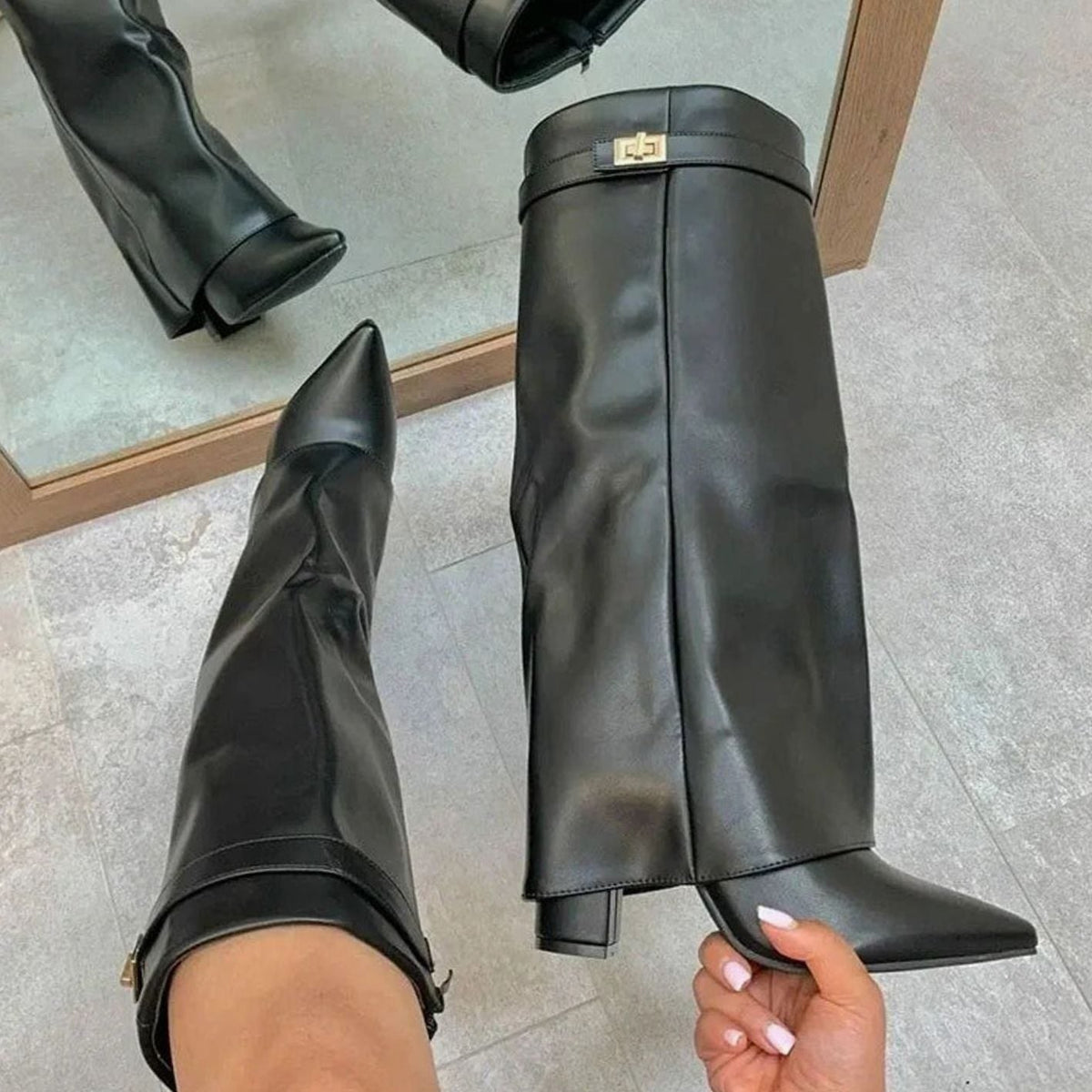 Viola - Women's Suede Thigh-High Boots with Buckle Strap - photo 8