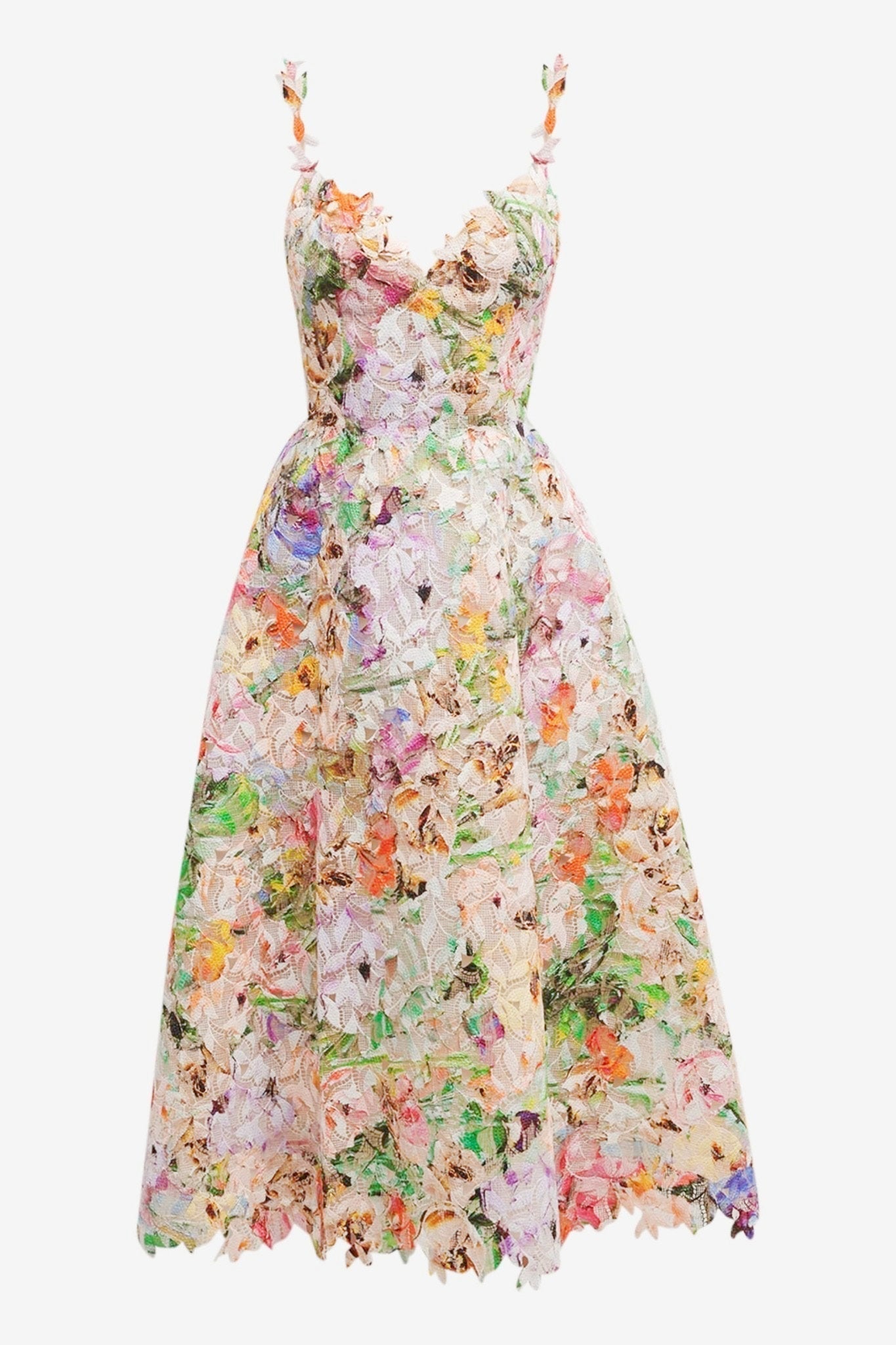 Bellarose - Rochie midi din dantelă cu broderie florală, ținută de vară elegantă și romantică