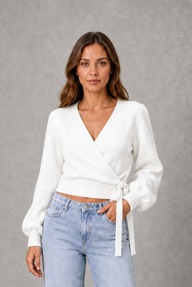 Winnie - Women's V-Neck Wrap Knit Jumper with Tie Waist - photo 6