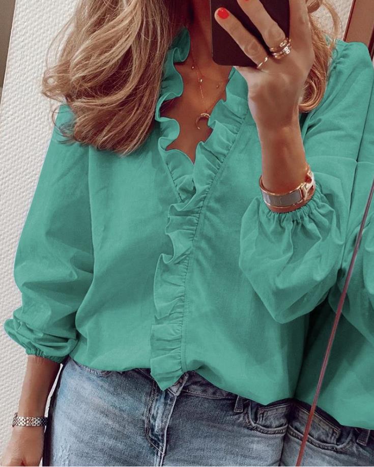 Elegant Ruffled V-Neck Blouse - Stylish Women's Top - photo 4