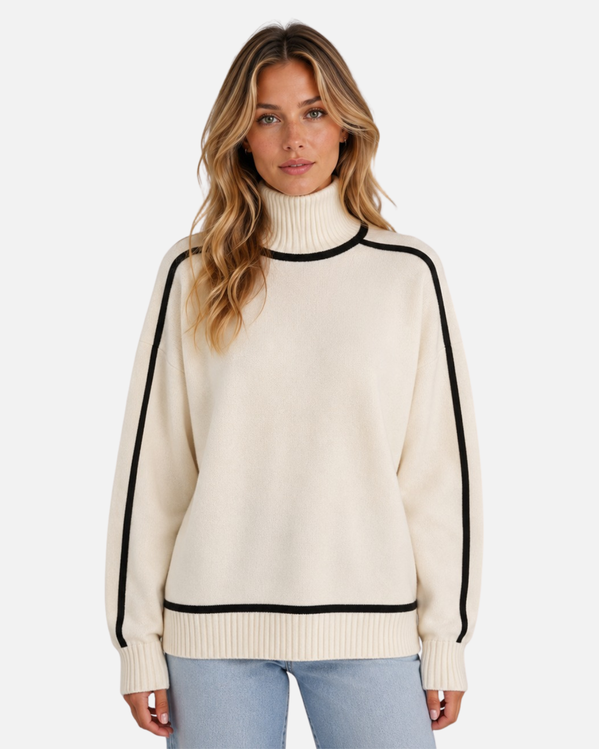 Women's Oversized Roll Neck Jumper - Cream