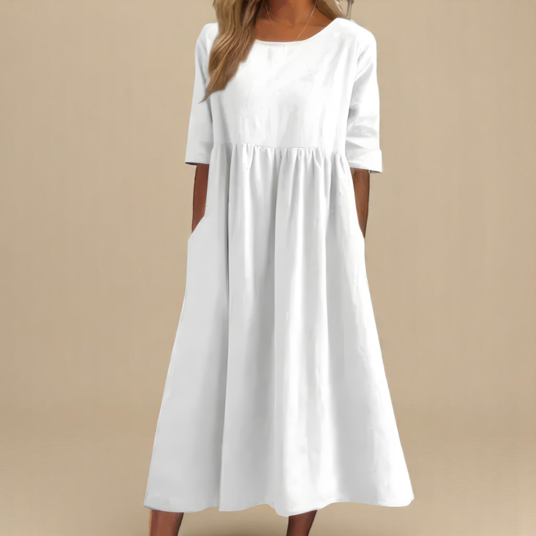 Women's Linen Midi Dress with Empire Waist