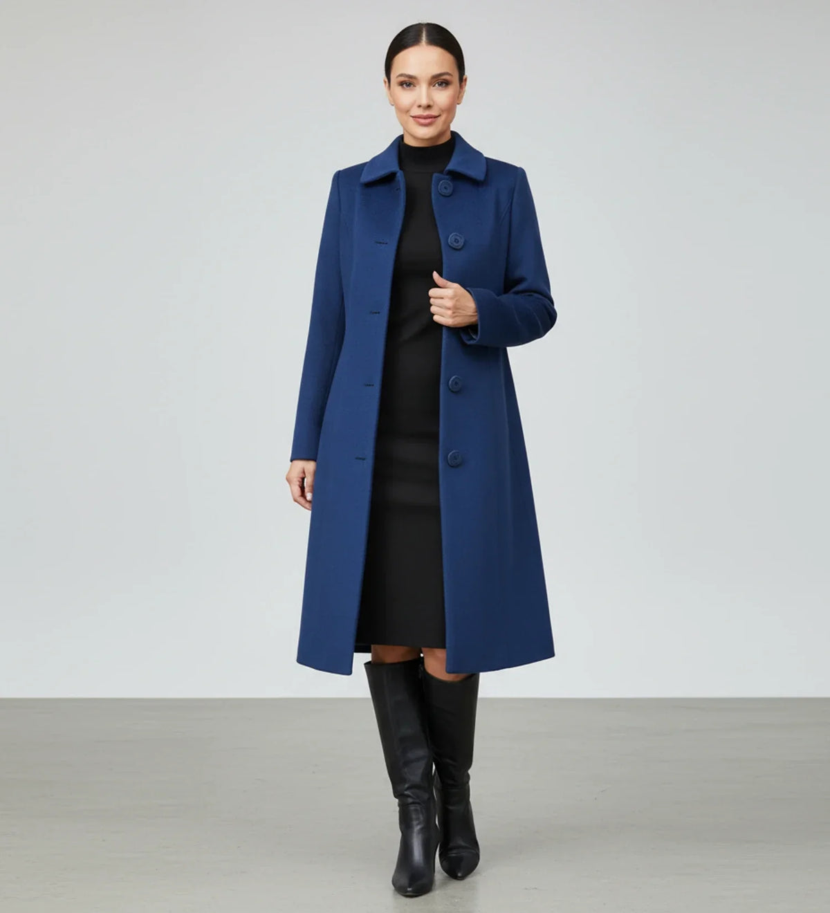 Women's Single Breasted A Line Winter Coat with Buttons - photo 8