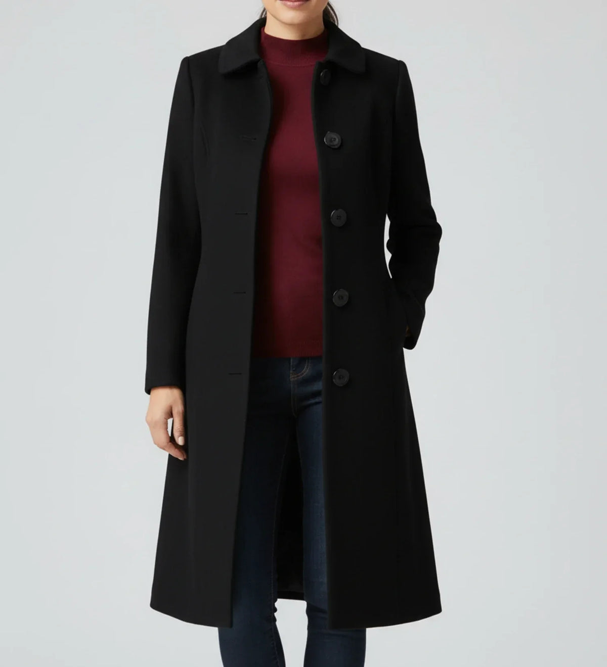 Women's Single Breasted A Line Winter Coat with Buttons - photo 6