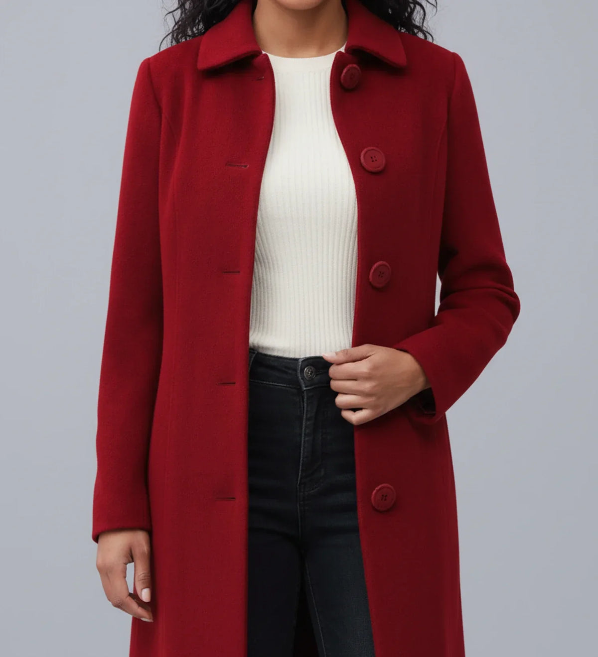 Women's Single Breasted A Line Winter Coat with Buttons - photo 3