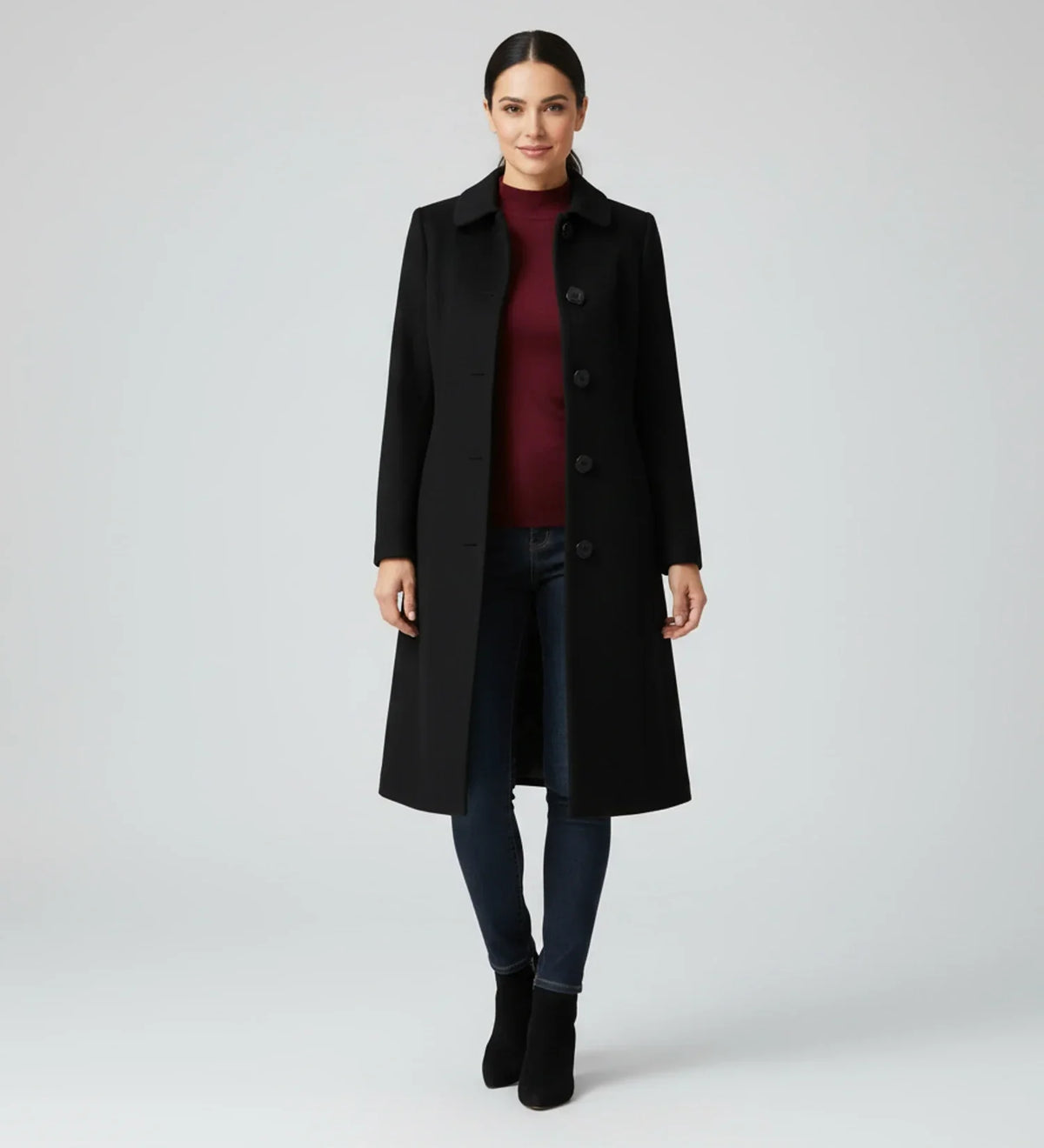 Women's Single Breasted A Line Winter Coat with Buttons - photo 4