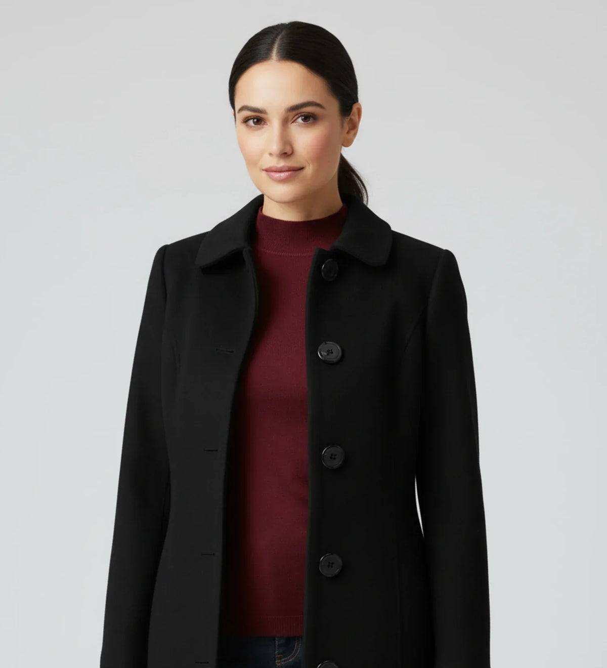 Women's Single Breasted A Line Winter Coat with Buttons - photo 5