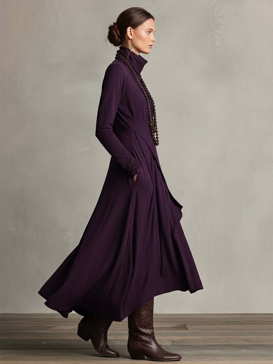 Alessandra - Women's Knitted Maxi Dress with Roll Neck