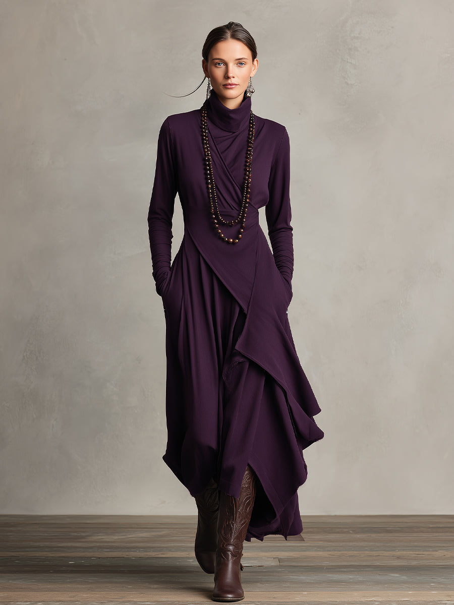 Alessandra - Women's Knitted Maxi Dress with Roll Neck