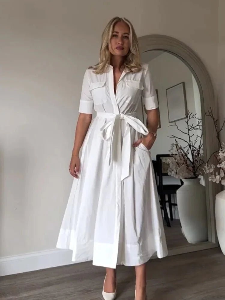 Beth - Abito chemisier midi da donna con cintura