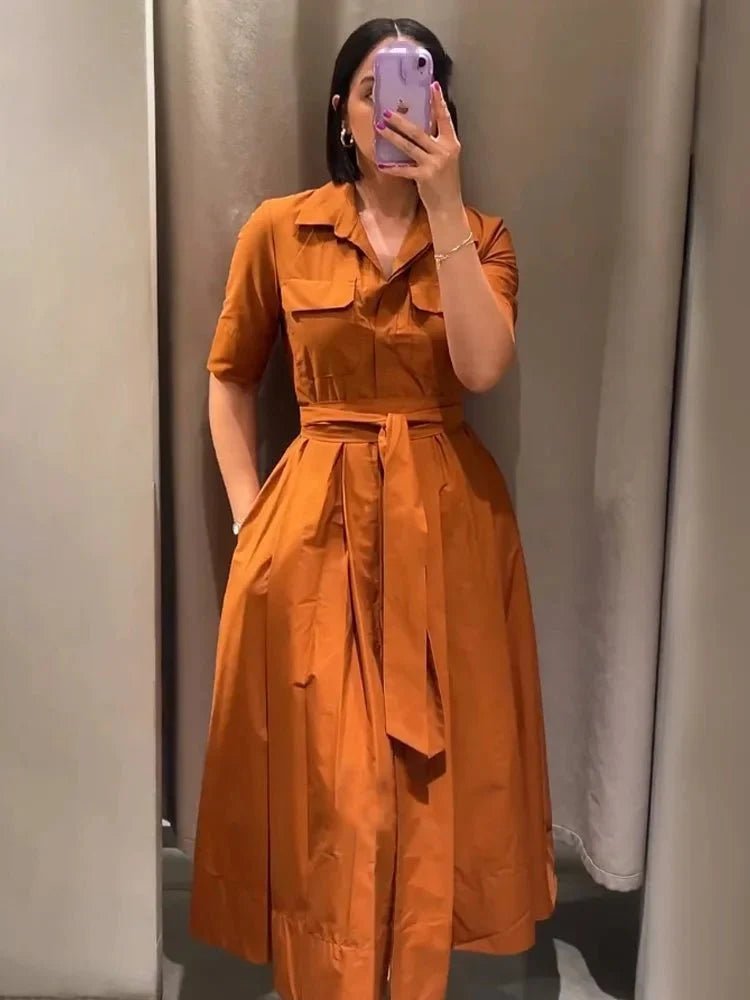 Beth - Abito chemisier midi da donna con cintura