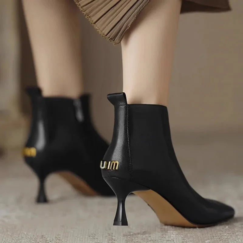 Delilah - Women's Leather Ankle Boots with Kitten Heel