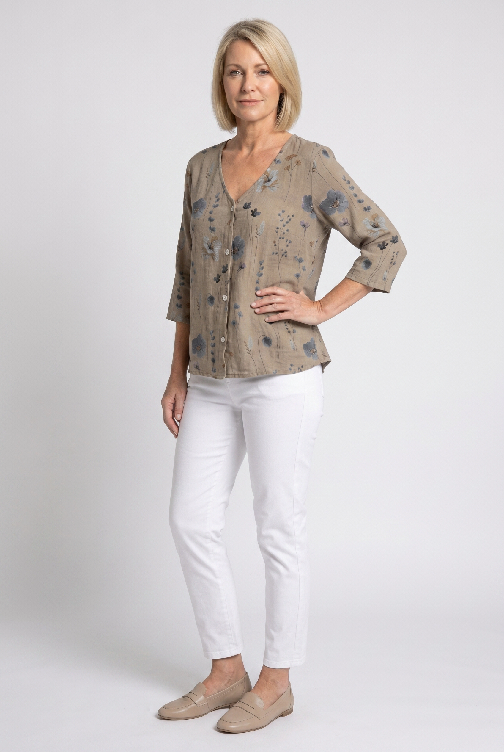 Women's Floral Blouse with Three-Quarter Sleeves - photo 3