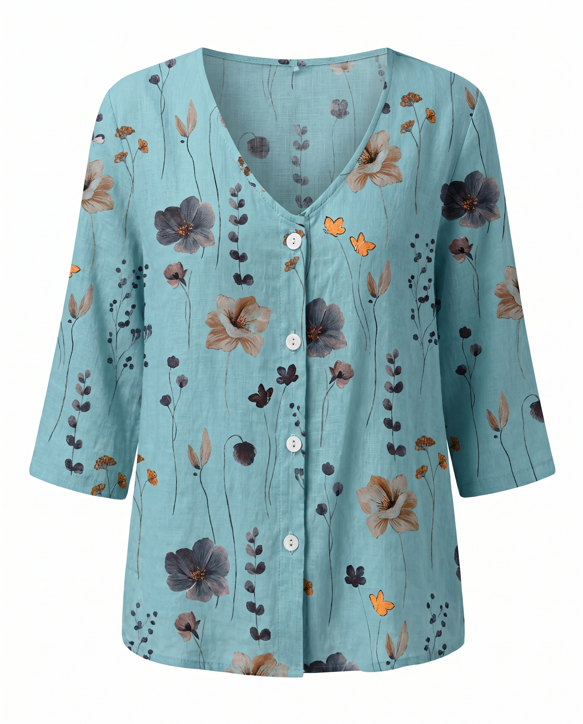 Women's Floral Blouse with Three-Quarter Sleeves - photo 8