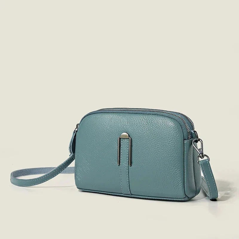 Gwenda - Women's Leather Shoulder Bag with Double Zip