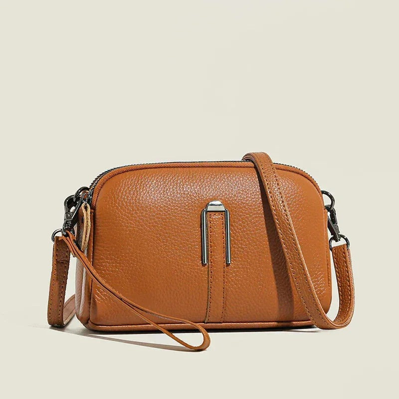 Gwenda - Women's Leather Shoulder Bag with Double Zip