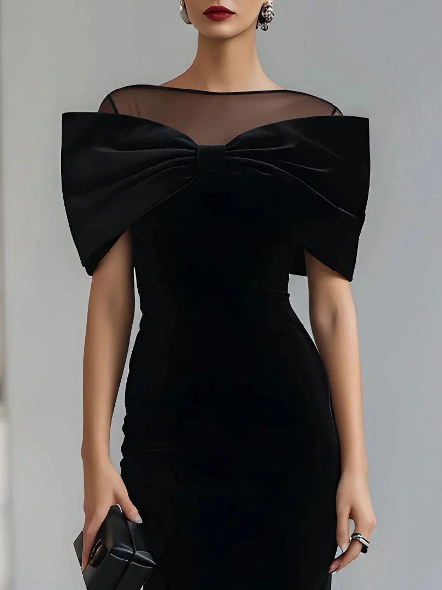 Women's Bodycon Midi Dress with Sheer Neckline