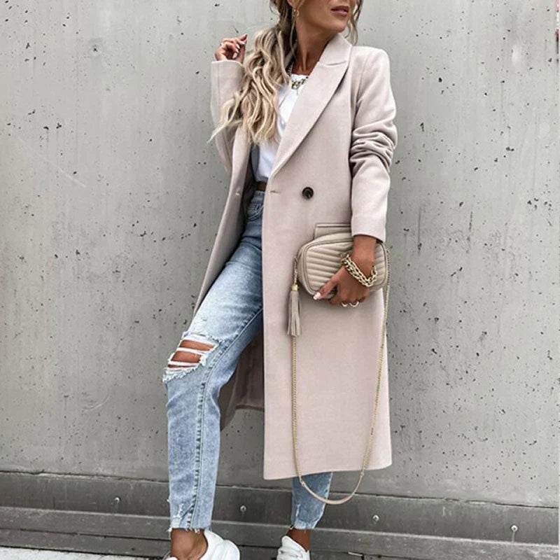 Women's Oversized Longline Coat with a Button Front and Pockets – view 14