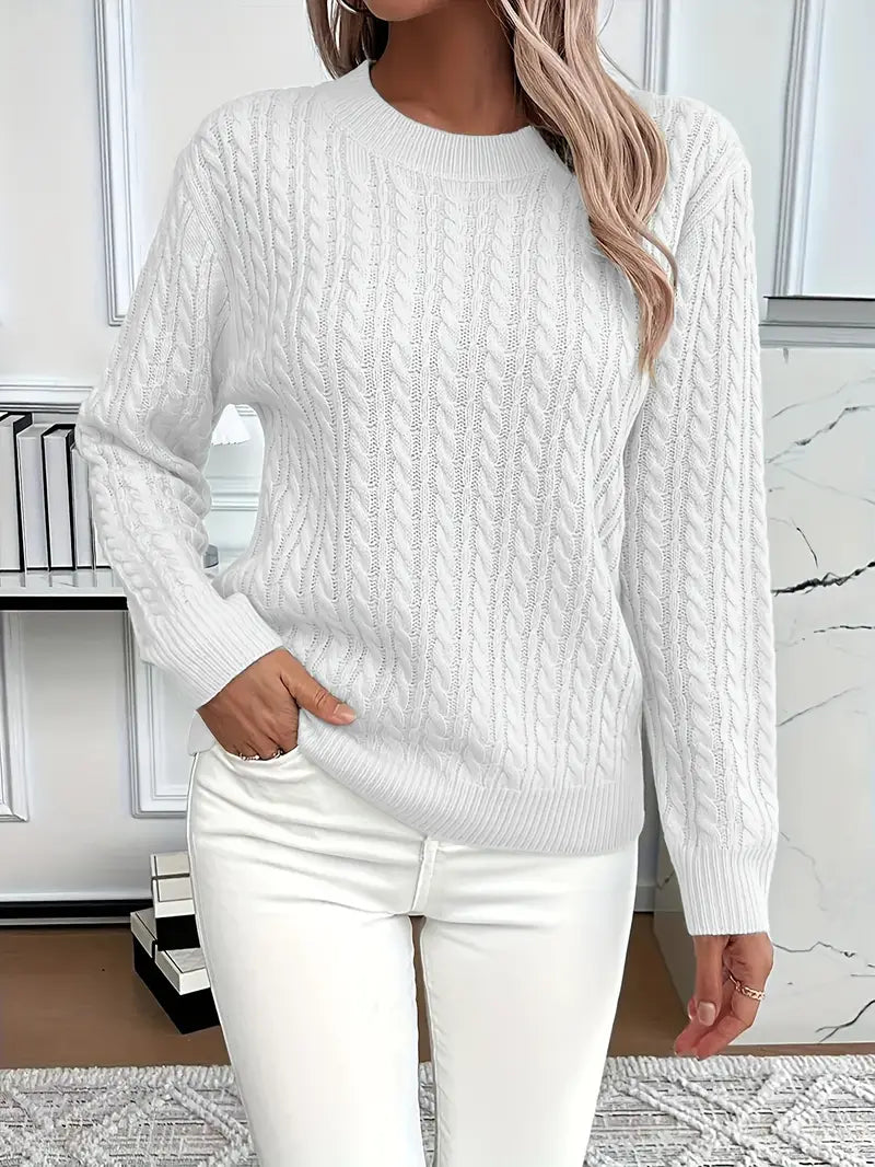 Carrie - Women's Cable Knit Jumper with Crew Neck