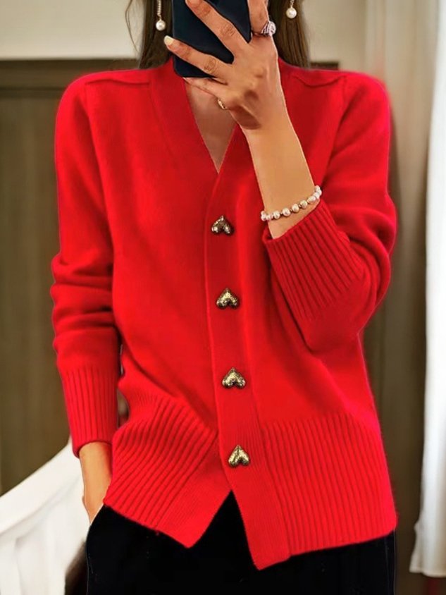 Nettie - Women's Cardigan with Elegant V-Neck Heart Button - photo 6