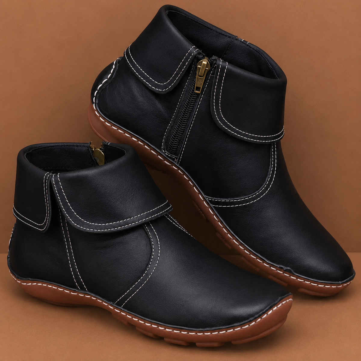 Women's Casual Ankle Boots with Side Zip - Black