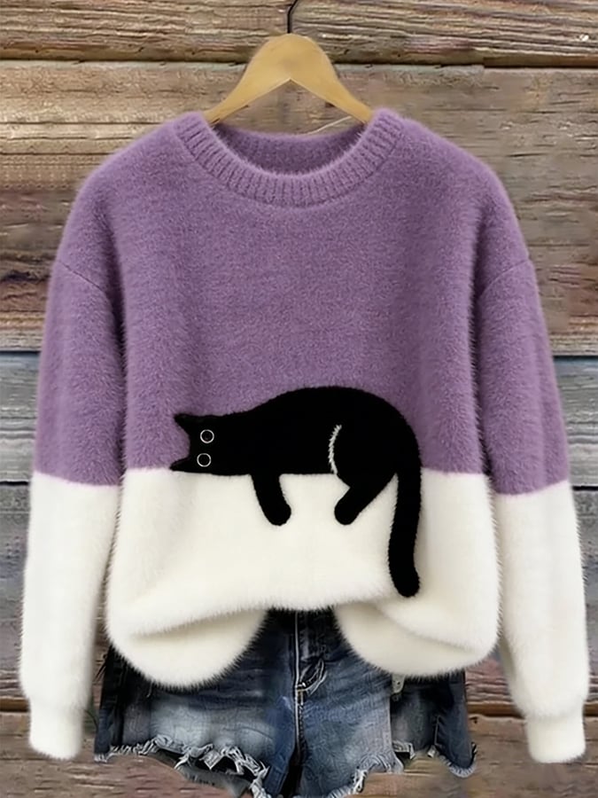 Odella - Women's Casual Pullover with Cat Print - photo 10