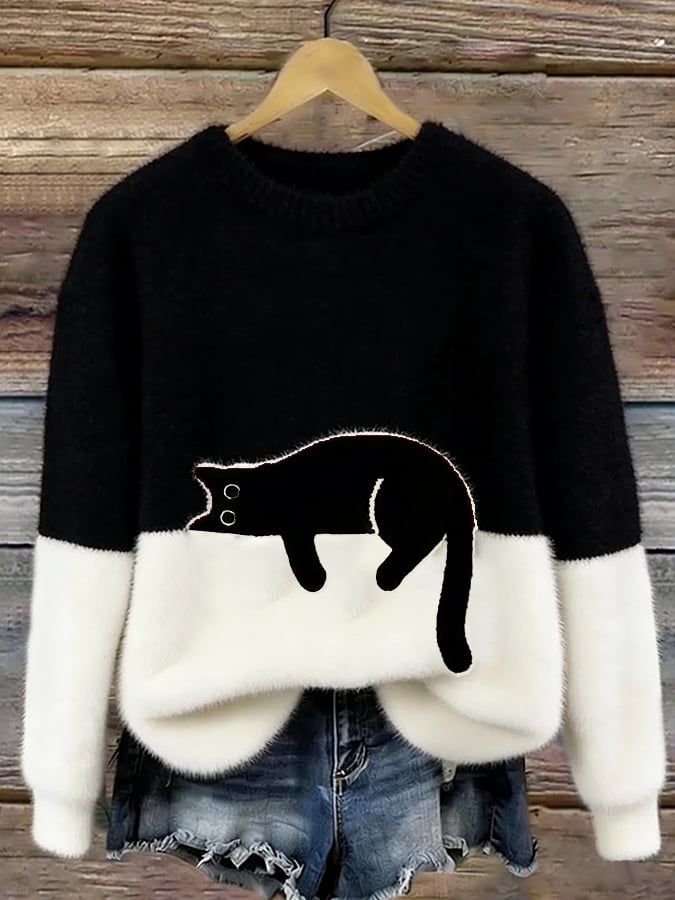 Odella - Women's Casual Pullover with Cat Print - photo 3