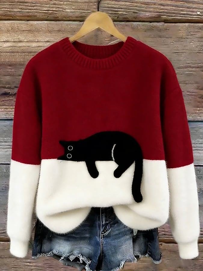 Odella - Women's Casual Pullover with Cat Print - photo 4