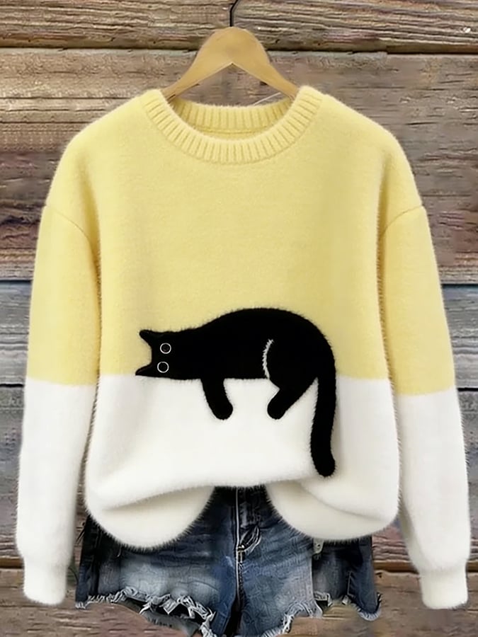 Odella - Women's Casual Pullover with Cat Print - photo 5